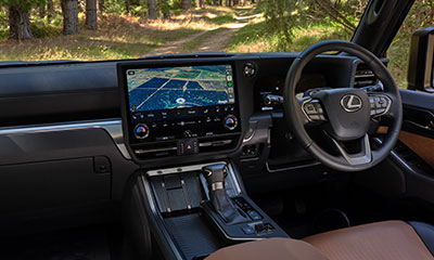 Lexus GX Overtrail interior with the navigation visible on the digital display.