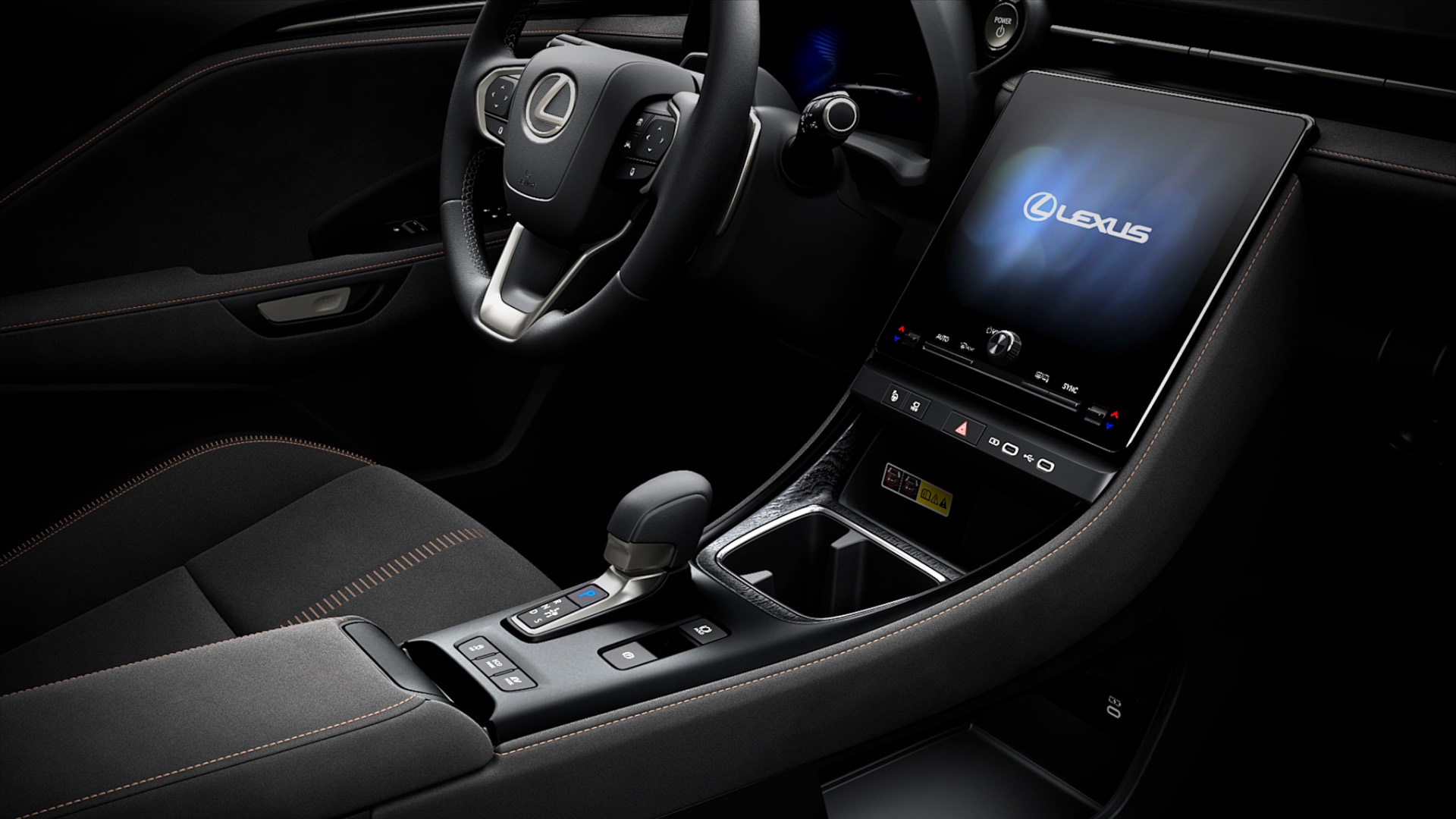 Centre console and steering wheel of the Lexus LBX prototype.