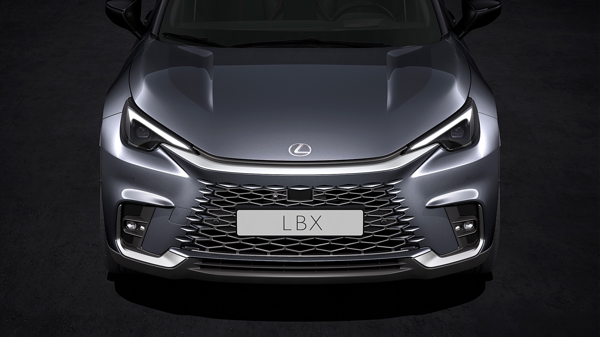 Front bonnet and spindle grille of the Lexus LBX prototype.