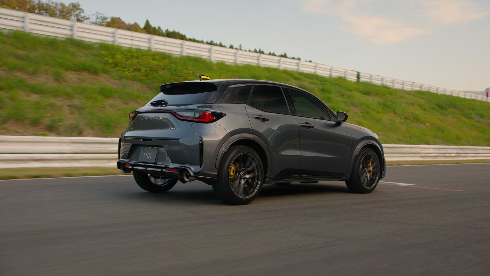 Back view of a moving car on the road.
