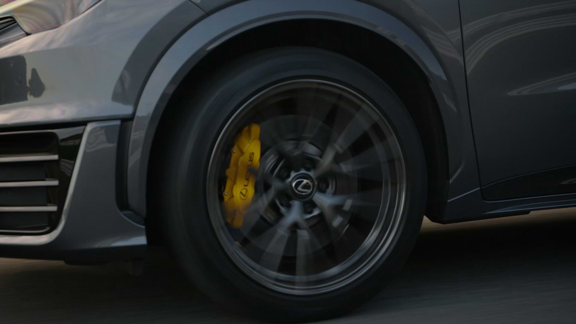 Wheel of a moving car.