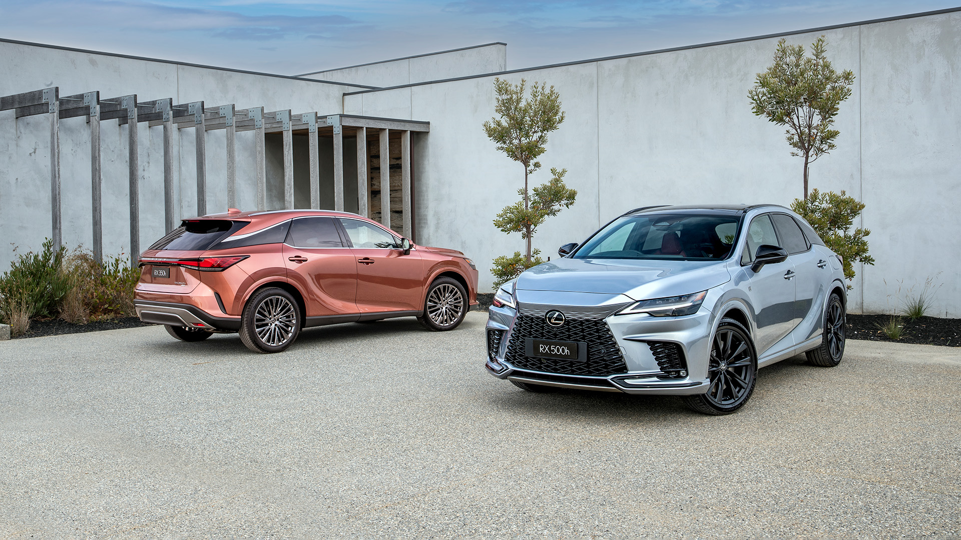 2023 Lexus RX (L-R) RX 350h Sports Luxury and RX 500h F Sport Performance.