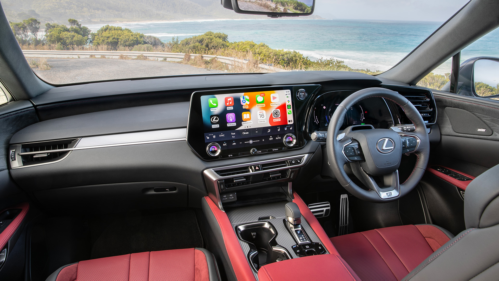 The interior of the 2023 Lexus RX 500h F Sport Performance
