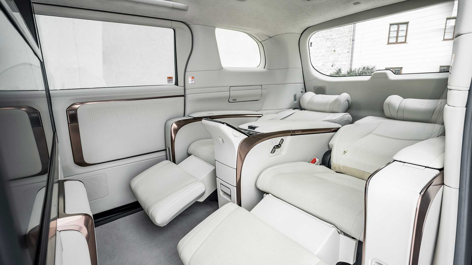 The Lexus LM 500h Ultra Luxury's rear cabin pampers two occupants.