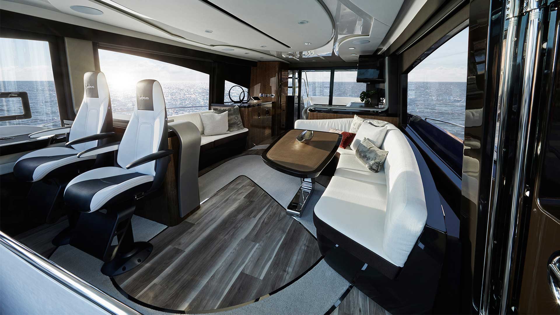 Luxury seating area  and the bridge in the LY 680 Lexus Luxury Yacht